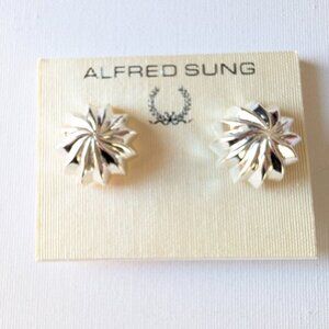 NOC Vintage Alfred Sung Silver Starburst Swirl Clip-On Earrings